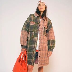 We The Free Plaid / Quilted Jacket Sammi Shirt Jacket In Forest Combo NEW